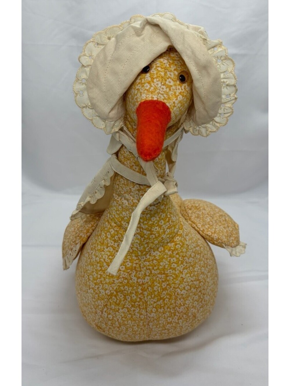 Vintage Stuffed Goose Cloth Country Cottage Duck with Hat Rare Find Door Stopper